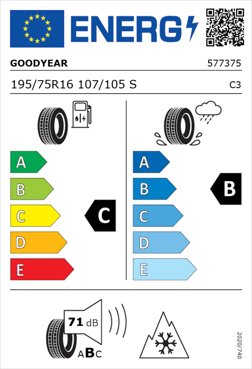 Tyre Label for Goodyear Vector 4Seasons Cargo 195/75R16 107/105S